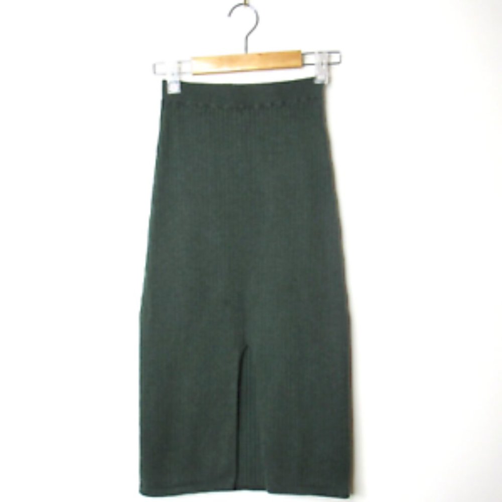Free People Skyline Midi Skirt XS Green "Thyme" Sweater Knit Front Slit
